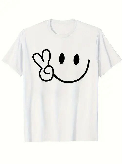 200グラムの白いTシャツは、パターンは 「V 」ジェスチャースマイリーフェイスで、トレンド(楽しいパターン)に属し、カジュアルスタイルの服は、リラクゼーション、喜びのシンボルの気分を伝え、アメリカンカジュアル、ニッチ楽しい摩耗のニーズに合