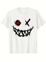 変なスマイリーフェイスのパターンがプリントされた200グラムTシャツ白Tシャツは、スタイルが暗くなる傾向があり、奇妙な、文化的なシャツの傾向に属し、個性を示すために使用することができ、ハロウィンや他の特別な雰囲気の摩耗に適しています。