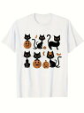 200gのコットンTシャツの前面には、複数の黒猫とカボチャのランプがプリントされている。 猫たちは、カボチャのランプの上に座っていたり、その横に小さなコウモリを従えていたりと、さまざまなポーズをとっており、ハロウィーンの雰囲気が満載だ。