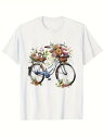 フロントには花で飾られた自転車がプリントされ、ピンク、イエロー、グリーンの花と葉がバスケットと車体を囲み、全体的にフレッシュでナチュラルな印象を与える。