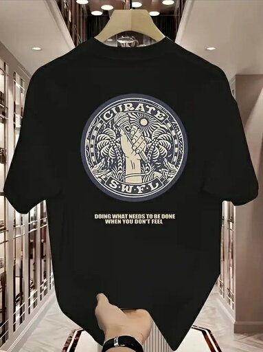 背面に円形のパターンを持つ200グラムの黒Tシャツ トレンドと態度の両方を持つ全体的なデザインは、個性の追求に適した、快適で通気性の純粋な綿の生地で作られている可能性があります 背面に円形のパターンを持つ200グラムの黒Tシャツ トレンドと態度の両方を持つ全体的なデザインは、個性の追求に適した、快適で通気性の純粋な綿の生地で作られている可能性があります