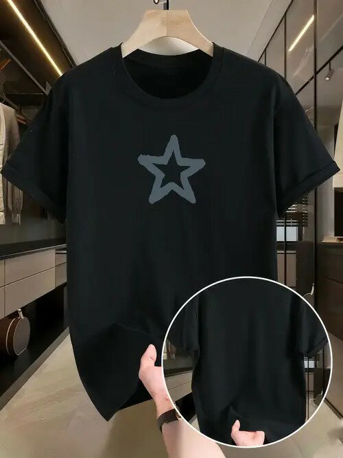 200gのブラックTシャツは、フロントにグレーのペンタグラム・プリントが施され、シンプルで汎用性の高いスタイルとなっている。コットンで着心地がよく、通気性に優れている。形はレギュラーで、男女を問わず多くの体型の方に適しています。
