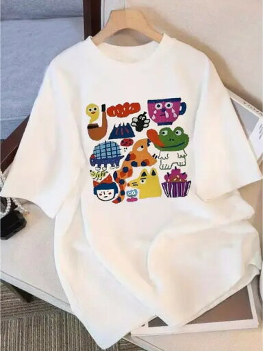 2001組の色彩豊かなキャラクター(働物、カップ、ケーキなどの要素を含んで、風格遊び心、芸術)です。 アイテム属性:白の半袖Tシャツ、カジュアルなファッションアイテムに属し、キャラクターのテーマに関連することができ、ゆったりしたバージョンです。 2001組の色彩豊かなキャラクター(働物、カップ、ケーキなどの要素を含んで、風格遊び心、芸術)です。 アイテム属性:白の半袖Tシャツ、カジュアルなファッションアイテムに属し、キャラクターのテーマに関連することができ、ゆったりしたバージョンです。
