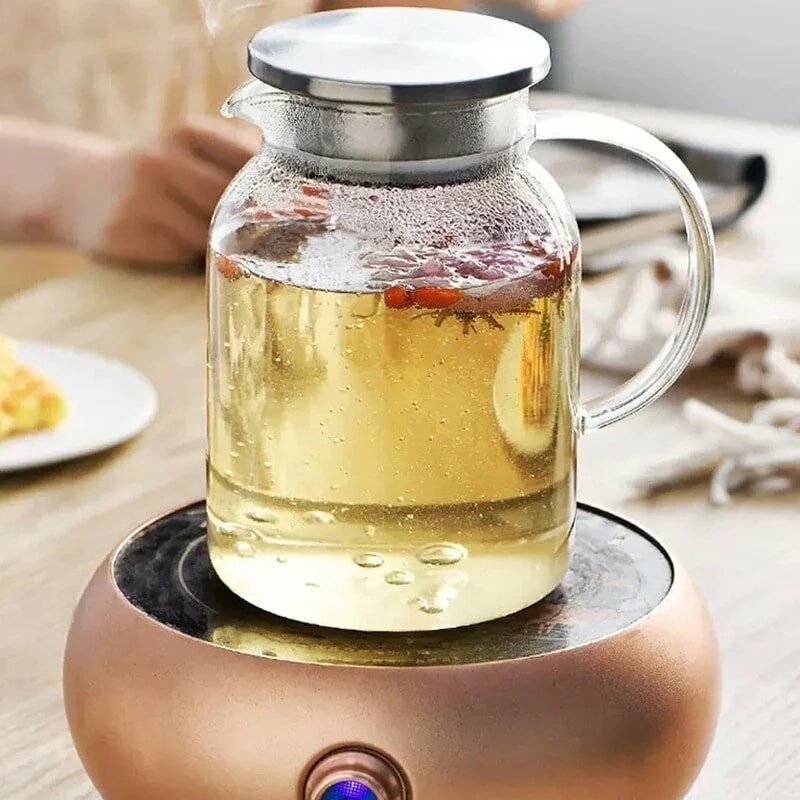 ハンドル付き保冷耐熱透明ガラス花柄ティーポットステンレス鋼コールドケトル暖かいケトル大容量コール..