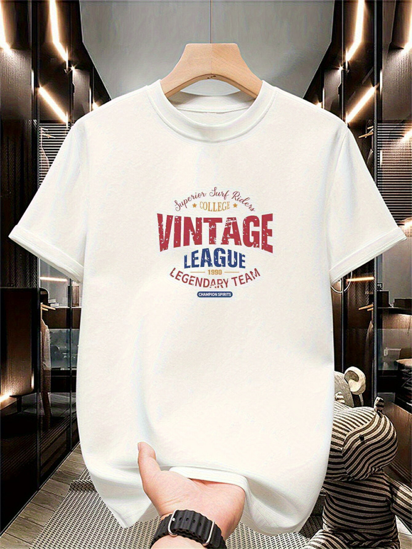Terapower㤨200gMen'S Vintage League Graphic T-Shirt- 230gsm Heavyweight Cotton, Casual Loose Fit, Round Neck, Short Sleeve, Summer Streetwear, Weekend Casual Wear|Vintage Style Tee|Lightweight TshirtפβǤʤ1,870ߤˤʤޤ