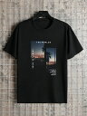 200g男性用 100% コットン 風景画プリント Tシャツ、カジュアル 半袖 クルーネック ティー、男性用衣類 夏のアウトドア用(4)