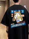 200gメンズ ブラック 半袖Tシャツ 1枚 - 吸汗性、通気性、おしゃれな都市ファッションにぴったりな楽しい猫ラーメングラフィック付き、カジュアルな丸首ティー