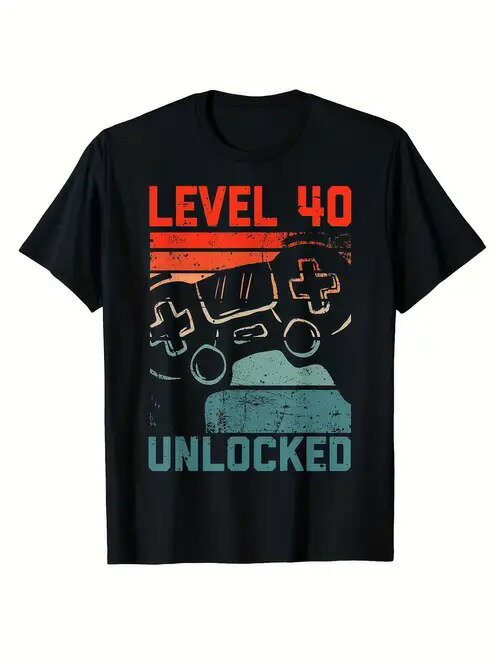 200gのブラック半袖Tシャツには、ゲームにインスパイアされたスタイルにマッチするゲームパッドのグラ..