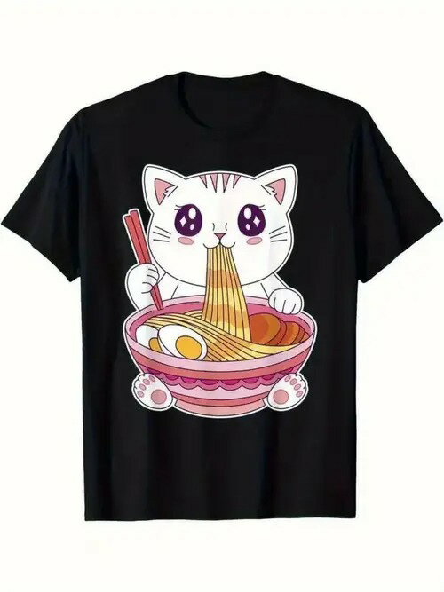 200gの黒い半袖Tシャツには、ラーメンを食べるかわいい猫が描かれている。ラーメンは日本文化の代表的な食べ物であり、猫はとても人気がある。コットン素材は着心地がよく通気性に優れ、ゆったりとしたフィットはカジュアル。