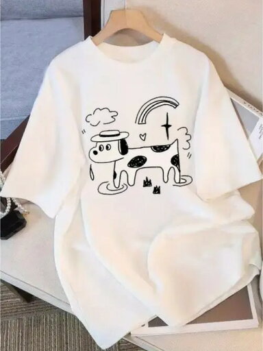 遊び心のある子犬200gです!シンプルなイラストプリントの白半袖Tシャツこのゆるさにメリハリのあるワンコ×虹の雲で癒される白Tは爽やかに着られます。 遊び心のある子犬200gです!シンプルなイラストプリントの白半袖Tシャツこのゆるさにメリハリのあるワンコ×虹の雲で癒される白Tは爽やかに着られます。
