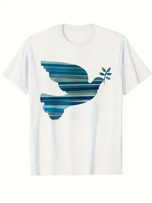 フロントにブルーとライムグリーンのストライプを配し、くちばしにオリーブの枝をくわえた鳩が描かれた..