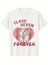 この200gのコットンTシャツは、ピンクのハートの背景に白いウサギが描かれています。 全体的にキュートで印象的なスタイルです。