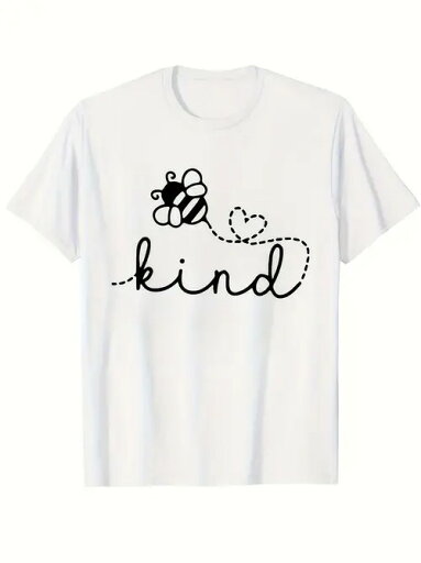 200gのコットン製Tシャツで、フロントにはブラックのプリントとテキスト。 グラフィックは漫画風の蜂で、蜂の後ろには小さなハートを結ぶ点線があり、その下には手書きで「kind」と書かれている。 200gのコットン製Tシャツで、フロントにはブラックのプリントとテキスト。 グラフィックは漫画風の蜂で、蜂の後ろには小さなハートを結ぶ点線があり、その下には手書きで「kind」と書かれている。