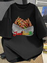 鮮やかな色彩のネイルアート柄と文字が前面にプリントされた、200gの黒半袖Tシャツ。ピュアコットンを使用しているので、着心地がよく、通気性に優れています。