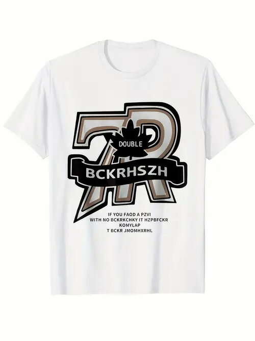 200gのグラフィックとテキストのホワイトTシャツ。全体的にトレンディなアパレル・デザイン・スタイルで、ストリート・トレンドのカテゴリーからプリント要素を取り入れている。ピュア・コットンを使用し、快適で通気性に優れている。