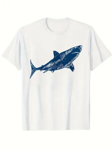 200gの白いTシャツに濃紺のサメがプリントされている。サメは海洋生態系の頂点に位置し、しばしば力、スピード、危険を象徴する。Tシャツはコットン製で着心地が良く、通気性も良い。