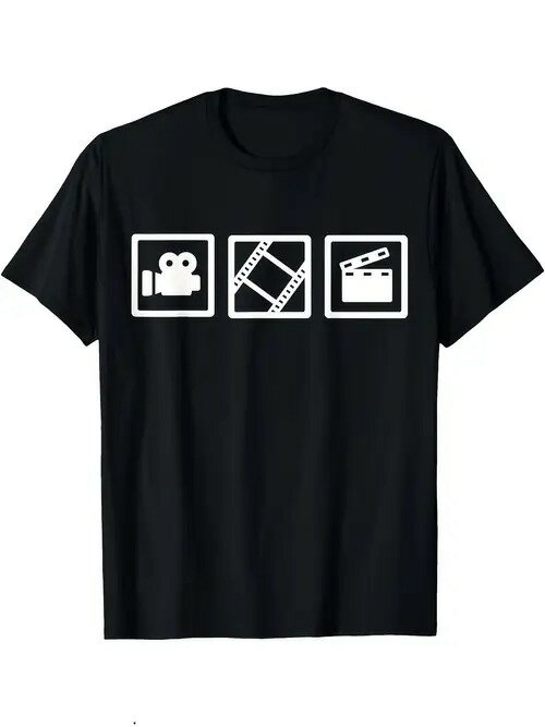 200gの黒いTシャツには、フィルムカメラ、フィルム、シーンボードの3つの白い柄が描かれている。全体的にシンプルでキュート、そして鮮やかなスタイルで、コットン素材は着心地がよく、通気性に優れている。