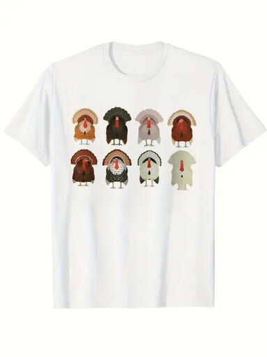 200gの白いTシャツに、さまざまな色の七面鳥がプリントされている。七面鳥は感謝祭のシンボルであり、西洋文化では11月の第4木曜日は感謝祭の日である。素材はコットンで、着心地がよく、通気性に優れている。 200gの白いTシャツに、さまざまな色の七面鳥がプリントされている。七面鳥は感謝祭のシンボルであり、西洋文化では11月の第4木曜日は感謝祭の日である。素材はコットンで、着心地がよく、通気性に優れている。
