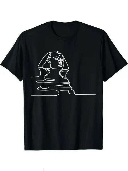 ギザのピラミッドの近くにある古代エジプト文明のシンボルのひとつ、スフィンクスが線画で描かれた200gのブラックTシャツは、ライオンの体と人間の顔を融合させ、強さと知恵を表現している。コットン製で着心地がよく、通気性も抜群。