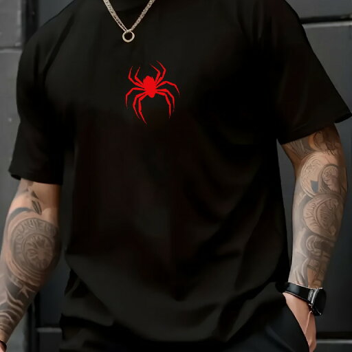 200gメンズ コットンTシャツ レッドスパイダーグラフィック - 180gsm 通気性ニット生地、軽いストレッチクルーネック ハイキング&アウトドアスポーツ用 春/夏/秋 カジュアルウェア ブラック ヒッキングギア ノベルティプリントトップ 快適フィットシャツ 200gメンズ コットンTシャツ レッドスパイダーグラフィック - 180gsm 通気性ニット生地、軽いストレッチクルーネック ハイキング&アウトドアスポーツ用 春/夏/秋 カジュアルウェア ブラック ヒッキングギア ノベルティプリントトップ 快適フィットシャツ
