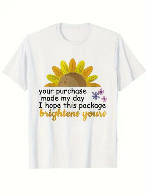 200gのコットン製Tシャツで、フロントにはイエローとブラックのテキストとグラフィック。 上部には黄色のひまわり、下部には黒の文字、その横には2つの小さな花がデザインされ、全体的に暖かみのあるヒーリング・スタイルとなっている。