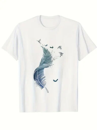 200gのコットン製Tシャツは、フロントにブルーのグラデーション・フェザー・プリントを配し、フェザーを囲む数羽の青い猛禽類が全体的に軽やかで自由なスタイルを演出する。 200gのコットン製Tシャツは、フロントにブルーのグラデーション・フェザー・プリントを配し、フェザーを囲む数羽の青い猛禽類が全体的に軽やかで自由なスタイルを演出する。