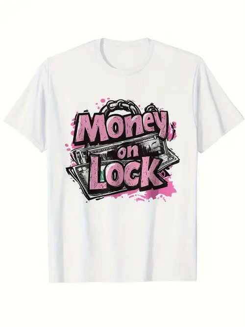 フロントにピンクと黒のグラフィックとテキストが入った200gのコットンTシャツ。 グラフィックの中央に..