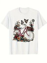 200gのコットン製Tシャツはフロントにピンクの自転車がデザインされ、様々な色の花と2匹の蝶が自転車を囲んでいる。