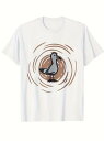 フロントにグレーのカモメがプリントされた200gのコットン製Tシャツ。茶色の同心円で構成された背景の前にカモメが立ち、全体的に海の要素を取り入れたミニマルなスタイルとなっている。