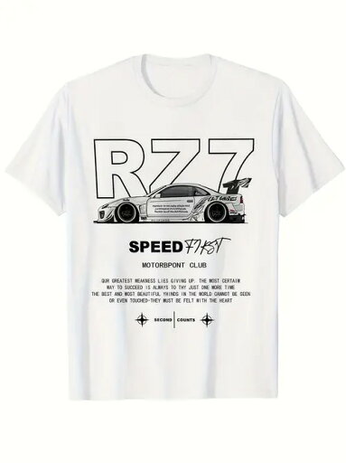 200gのコットン製Tシャツで、フロントには黒と白のラインで縁取られたスポーツカーのグラフィックがあしらわれ、全体的なスタイルはスピードとカーマニアの情熱に満ちている。 200gのコットン製Tシャツで、フロントには黒と白のラインで縁取られたスポーツカーのグラフィックがあしらわれ、全体的なスタイルはスピードとカーマニアの情熱に満ちている。