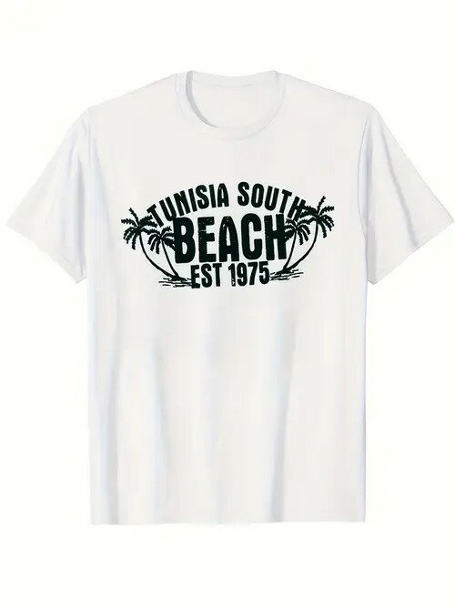 200gのコットン製Tシャツで、フロントにはブラックのテキストとヤシの木がプリントされている。 両脇にはヤシの木が描かれ、全体的にホリデーとヴィンテージの雰囲気が漂う。