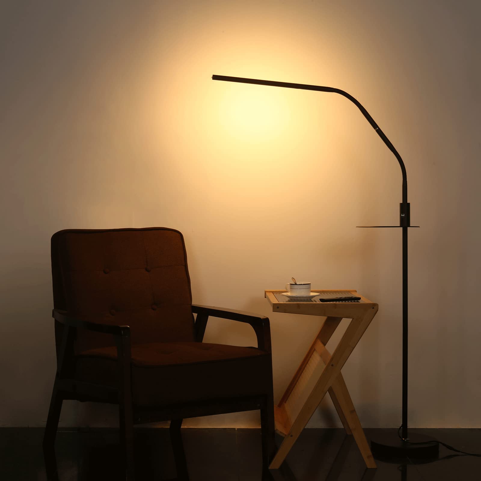 フロアライトLED フロアスタンド (USB-A+TypeC充電+調色調光+収納台座+リモコン付き+タイマー/自動消灯 30分/60分) 360度回転 ピアノ用ランプ オフィス用 高い 182cm読書 間接照明 ブラック