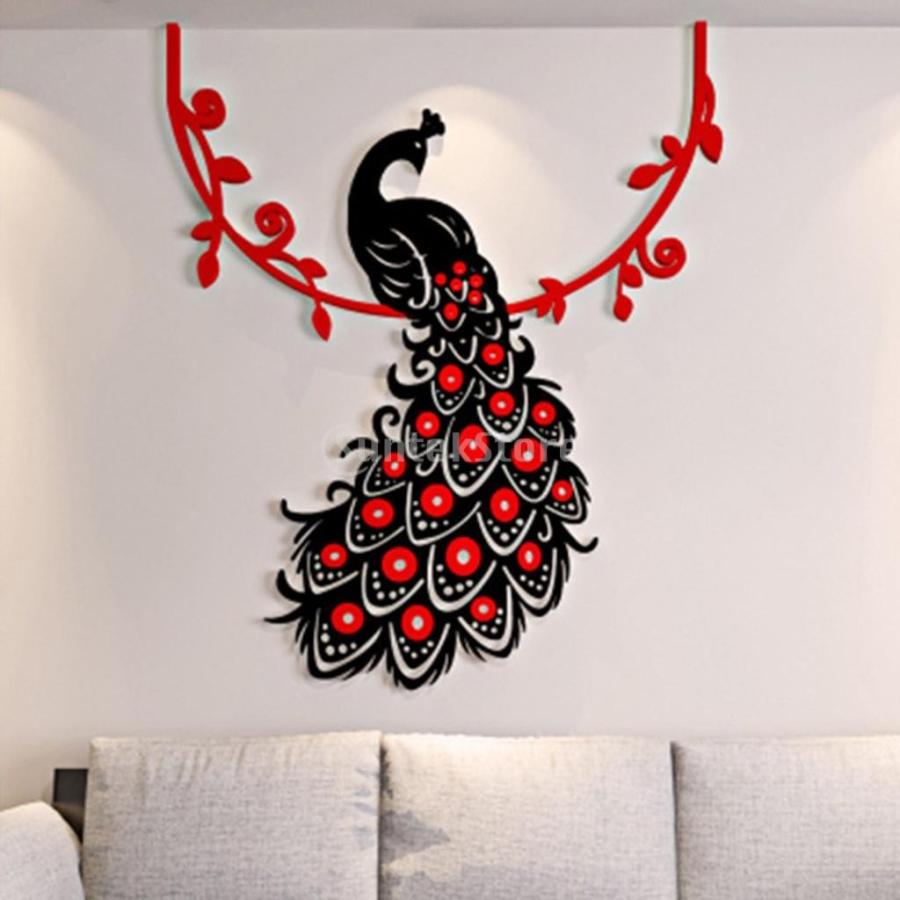 4色選べる 魅惑的 壁アートデ 素晴らしい装飾品 ピーコック形 3D壁ステッカー - 赤