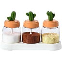スパイス瓶 サボテンの形の蓋 調味料キャニスター ポットセット 空のスパイスボトル トレイ付き 調味料容器 ガラスボトル 密閉性の高い