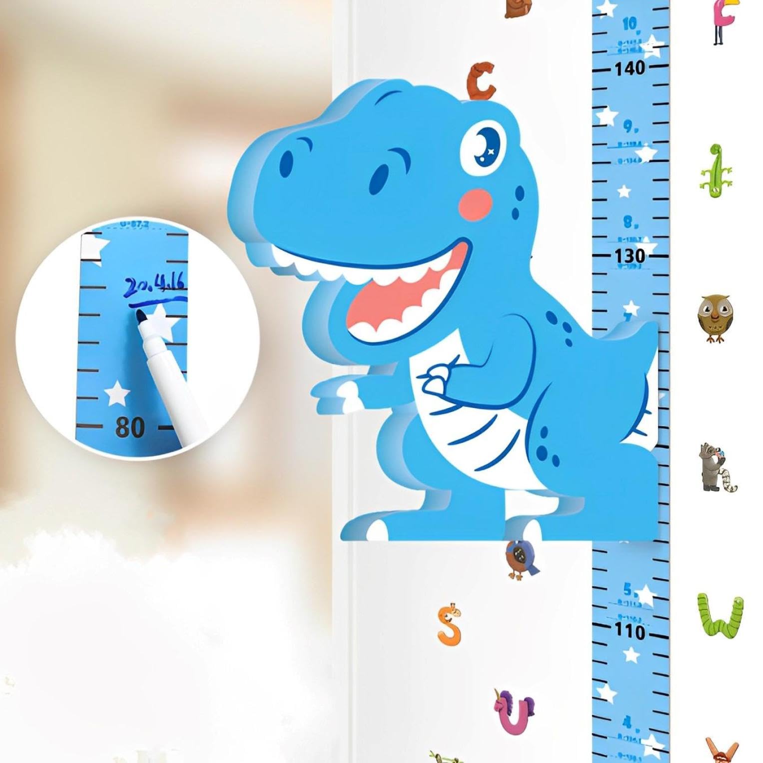 身長計 子ども ステッカー 壁 インテリア 子ども部屋 かわいい 成長 記録 (ブルー)