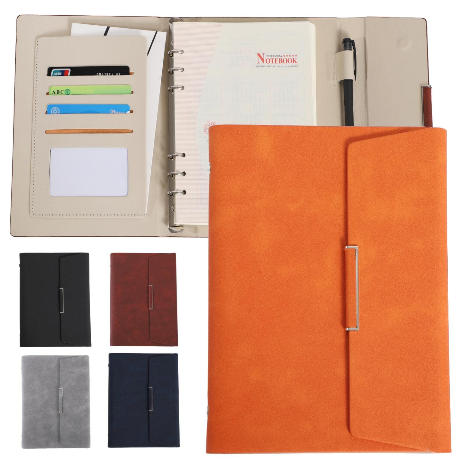 システム手帳 A5 6穴 リング ノート PUレザー 三つ折り 薄型 リフィル付き (ブラック)