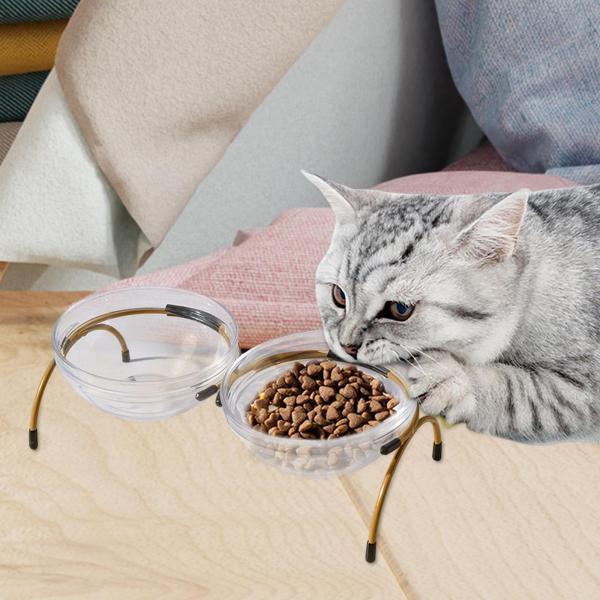 ポータブル犬高架ボウル二重ガラス ボウル ペット料理酒飲み子犬金色