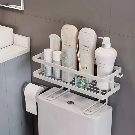 スタイリッシュなメタル製バスルーム収納ラック - 壁掛け式、ドリル不要デザイン、塗装仕上げ&防錆機能付き. スタイリッシュなメタル製バスルーム収納ラック - 壁掛け式、ドリル不要デザイン、塗装仕上げ&防錆機能付き.