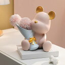 かわいいレジンベアスタチュープランターホルダー彫刻花瓶ホームステムブランチホルダーピンク(3)