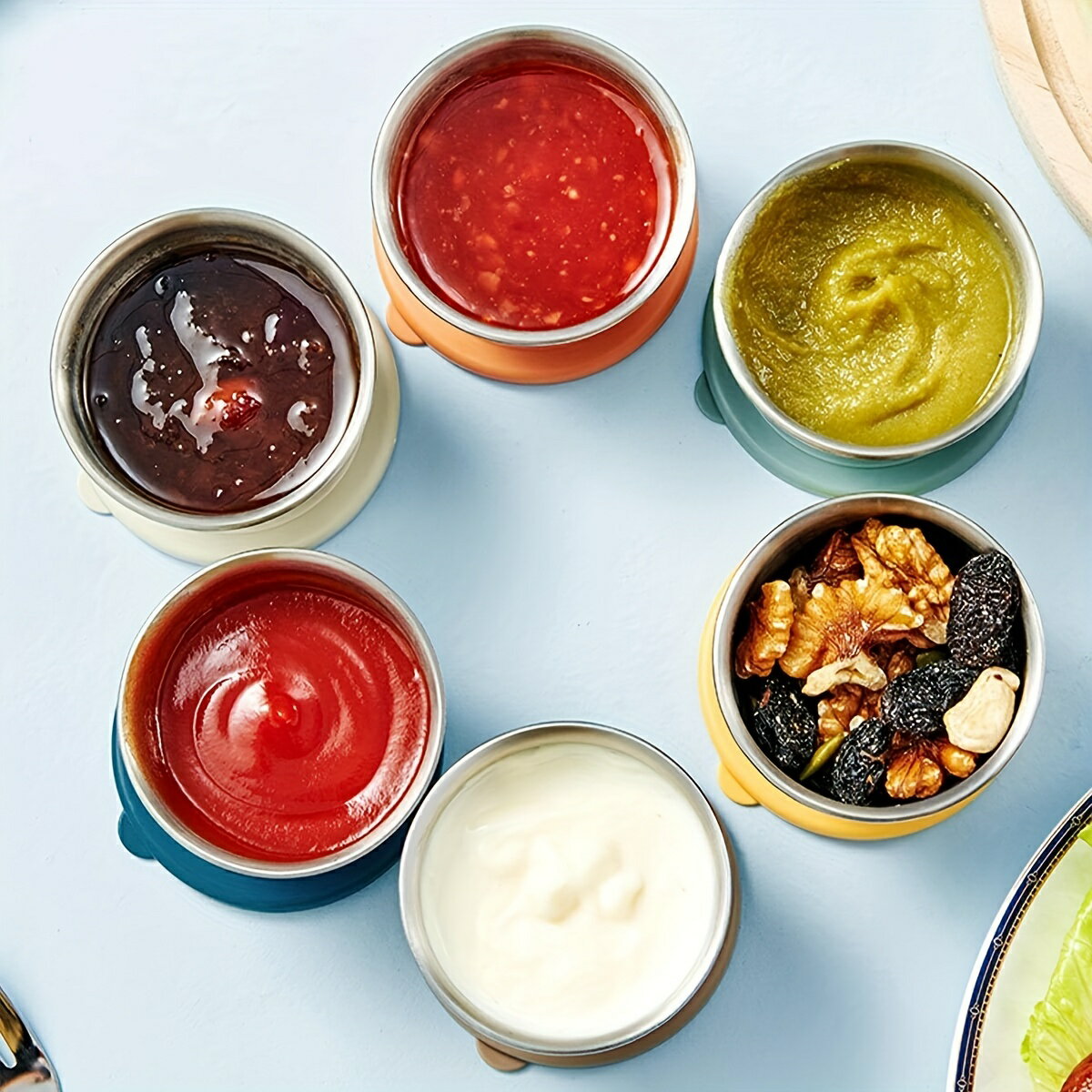 6個/セット、ソースカップ、ステンレススチールソース皿、食品ソース容器、蓋付きステーキソースカップ..