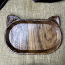 クルミの木の皿猫のデザインフルーツパーティーカウンターMを提供するための木製トレイ
