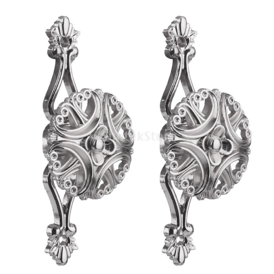 ノーブランド品カーテン タッセル用 合金製 フック 花柄 (シルバー) 2個