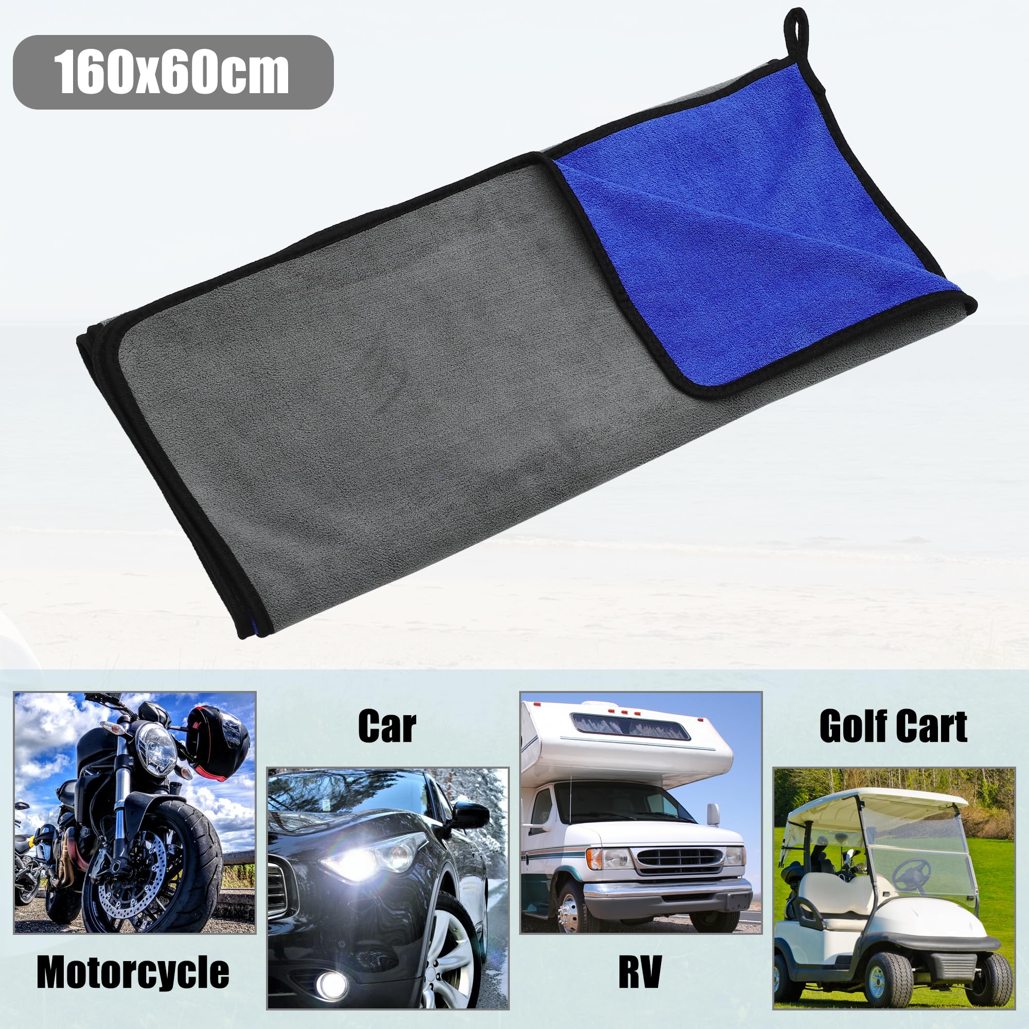 T 車乾燥タオル マイクロファイバー 特大 カークリーニングディテール吸収剤 車用乾燥クロス 窓拭き 乾燥 160x60cm グレー ブルー 1個