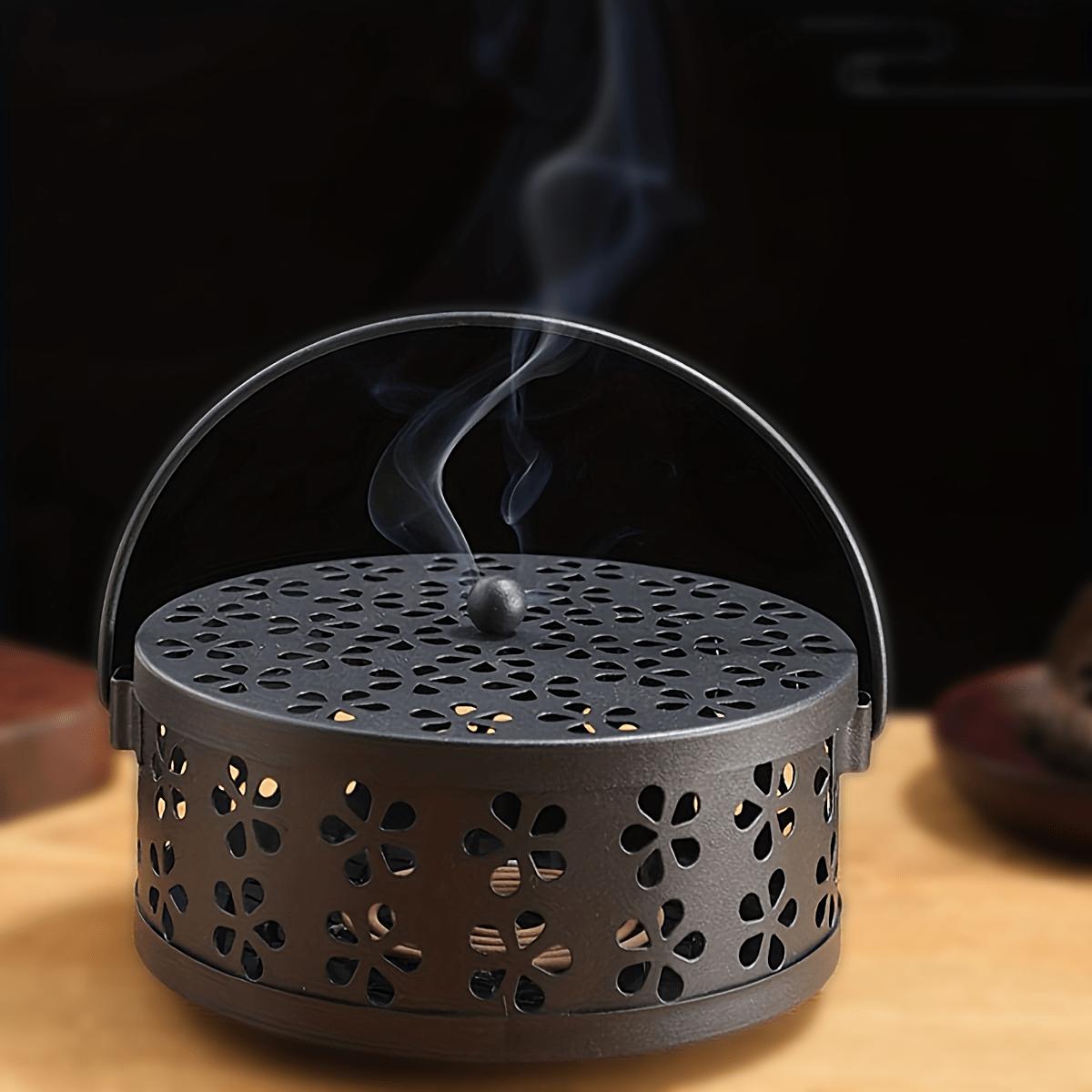 1pc、レトロ蚊取り線香ホルダープロテーブルアイアンホローインセンスバーナー、ホームや屋外用のハンドル付き