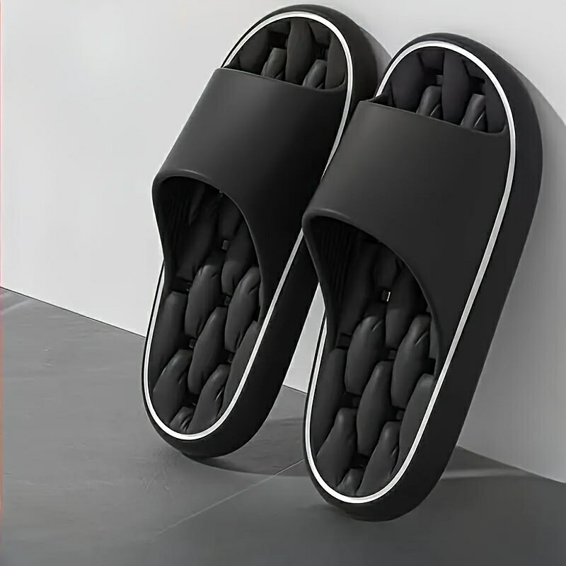 ユニセックスソリッドカラー漏れやすいオープントゥ通気性スリッパ、快適な滑り止め耐久性のあるカジュアルなソフトソールスライド、男性と女性の屋内アクティビティ用