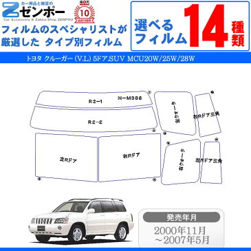 カット済みカーフィルム トヨタ TOYOTA クルーガー (V.L) 5ドア.SUV MCU20W MCU25W MCU28W　専用 断熱〜ノーマルまで！ 車 車用 カー用品 カーフィルム カット済み フィルム フイルム リヤーセット/リアーセット スモーク スモークフィルム ミラー/シルバー/断熱 通販 楽天