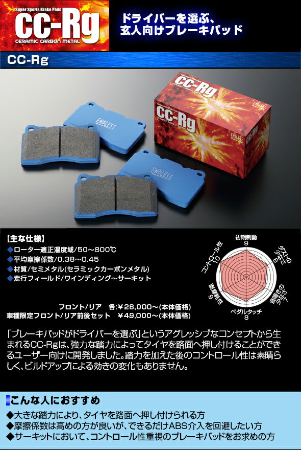 エンドレス CC-Rg カローラ・スプリンター・カローラFX EE90 CE90 AE91 EE96V EE98V CE96V S62.5～H3.5 1300～1800cc バン EP076 フロント用