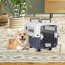 ペットキャリー ハードタイプ 犬 猫 うさぎ ハードキャリー ペットキャリーケース プラスチック製 ペットクレート 航空輸送ボックス 室内用ハウス 両開きドア 取っ手付き 頑丈耐用 組立簡単 (L68xW51xH52.5cm（キャスター付き）)