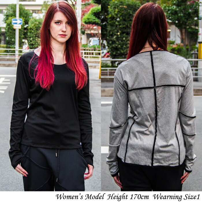 リバーシブル 切り替えマイクロスムース 長袖 カットソー zero 日本製 メンズ ファッション 送料無料 黒 ブラック グレー モード系 カジュアル 系 インナー ジャージ Uネック クルーネック 2サイズ ソフト