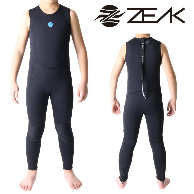 ●ブランド：ZEAK(ジーク) ●商品番号：ZSJ3NLB ●タイプ：子供用ロングジョン ●生地厚：3mm ●カラー：ブラック ●サイズ展開：6号,8号, 10号, 12号, 14号, 16号 ●サイズチャート サイズ/年齢/身長/体重/胸囲/腹囲/尻囲 6号/5-7歳/115cm/18-26kg/62cm57cm/64cm 8号/7-9歳/125cm/24-32kg/66cm/61cm/68cm 10号/9-11歳/135cm/28-36kg/71cm/63cm/73cm 12号/11-13歳/145cm/30-40kg/75cm/65cm/78cm 14号/13-15歳/153cm/40-50kg/79cm/67cm/82cm 16号/15-16歳/161cm/50-60kg/84cm/70cm/86cm ●商品説明 ZEAK(ジーク)の子供用ウェットスーツ「ロングジョン」です。生地厚はオール3mmとなります。袖なし長ズボンタイプのウェットスーツ。下半身が長ズボンなので、足腰を冷やさず、上半身は袖がないので、腕や肩周りに負荷がかからない。ロングジョンの着用シーズンは、真夏前後であるが、上半身にタッパーを組み合わせ、重ね着すれば、1〜3シーズン対応のウェットスーツとなる。ロングジョンとタッパーのセットアップは、容易に体温調整が可能で、様々なウォータースポーツに使用される。最近ではSUP「サップ(スタンドアップパドル)」において、マストなウェットスーツとして重宝されている。その利便性からサーフ(砂浜)フィッシングや川釣りなどで使用する人もいる。 ●SPEC(仕様) ・ジャパンフィット 日本人の体型を考慮した型紙を元に生地を裁断、縫製しています。日本人特有の胴長、手足短といった体型にフィットするウェットスーツを創り上げました。 ・3Dデザイン 平面では捉えきれない体の凹凸を考慮した3D(立体)デザインを採用。体のラインに沿ったデザインがウェットスーツ本来の性能を発揮します。 ・モーションパターン 運動性を損なわないように身体の可動部分に縫製箇所を配置しないパターンを採用。ウェットスーツを着用した時の身体への負荷を軽減します。 ・フレックスフォーム 身体の動きが激しいサーフィンなどのウォータースポーツに対応できるよう伸縮性のあるCRネオプレーンゴムを使用。低密度で軽量なためウォータースポーツには最適な生地。 ●DETAIL(ディテール) ・フラットロックステッチ 生地と生地の縫い合わせはフラットロックステッチを採用。耐久性に優れた丈夫な縫製方法で、ウェットスーツを長持ちさせます。 ・表面ナイロン生地(全身) ウェットスーツの表面には耐久性が高い(摩擦や外的圧力に強い)ナイロン生地を使用。ウェットスーツを長持ちさせ、初心者の方や取扱いに慣れていない方にも安心。 ・YKKファスナー 耐久性とスムーズさが求められるファスナーには、信頼のおける「YKKファスナー」を使用。コスト高ではありますが、ウェットスーツファスナーの重要性を熟知しているからこその選択です。 ・バックジップ 背中にあるファスナーは開口部も広くウェットスーツの着脱を容易に行うことができます。ウェットスーツ着用が初めての方でも安心。メンテナンス性も高いのが特徴です。 ・ファスナーガード ファスナーの内側に生地を充てることにより、ファスナー部分から侵入した水がダイレクトに肌に触れないようになっています。 ・ファスナーアンダーロック ファスナーが下がらないように上部にファスナー止めを装備。安心して着用していられる。 ・ストロングニーパッド 耐久性のあるストロングリブ生地を膝パッドに使用。摩擦抵抗の高いストロングリブは、サーフボードに突いた膝の安定感を保ちます。 ・足首ファスナー 両足首にファスナーを装着。ファスナーを開ければウェットスーツの着脱が容易となります。着用に慣れていない方やお子さんにも嬉しい装備。商品詳細 ブランド ZEAK(ジーク) 商品番号 ZSJ3NLB タイプ 子供用ロングジョン 生地厚 3mm 素材 ネオプレーンゴム、ナイロンジャージ カラー BLK(ブラック) サイズ 6号、8号、10号、12号、14号、16号 商品説明 ZEAK(ジーク)の子供用ウェットスーツ「ロングジョン」です。生地厚はオール3mmとなります。袖なし長ズボンタイプのウェットスーツ。下半身が長ズボンなので、足腰を冷やさず、上半身は袖がないので、腕や肩周りに負荷がかからない。ロングジョンの着用シーズンは、真夏前後であるが、上半身にタッパーを組み合わせれば、1～3シーズン対応のウェットスーツとなる。ロングジョンとタッパーのセットアップは、容易に体温調整が可能で、様々なウォータースポーツに使用される。最近ではSUP「サップ(スタンドアップパドル)」において、マストなウェットスーツとして重宝されている。その利便性からサーフ(砂浜)フィッシングや川釣りなどで使用する人もいる。